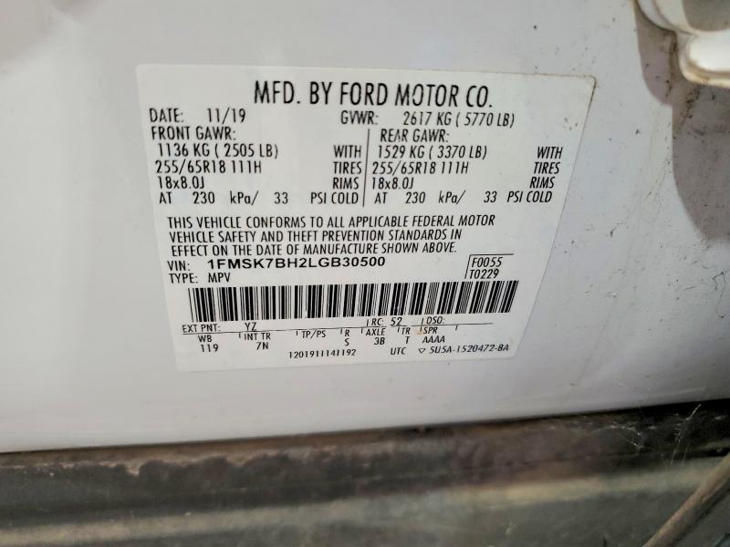 2020 Ford Explorer მანქანა იყიდება აუქციონზე, vin: 1FMSK7BH2LGB30500, აუქციონის ნომერი: 61814946