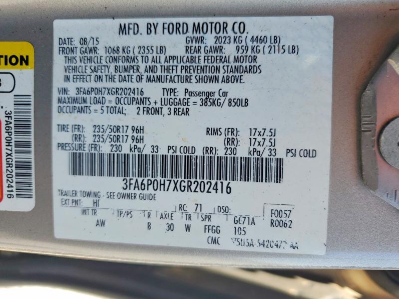 Продаж на аукціоні авто 2016 Ford Fusion, vin: 3FA6P0H7XGR202416, номер лоту: 60698096