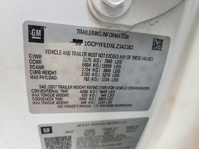 59669596 :رقم المزاد ، 1GCPYFEDXLZ342383 vin ، 2020 Chevrolet Silver1500 مزاد بيع