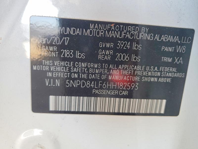 Aukcja sprzedaży 2017 Hyundai Elantra, vin: 5NPD84LF6HH182593, numer aukcji: 62274046