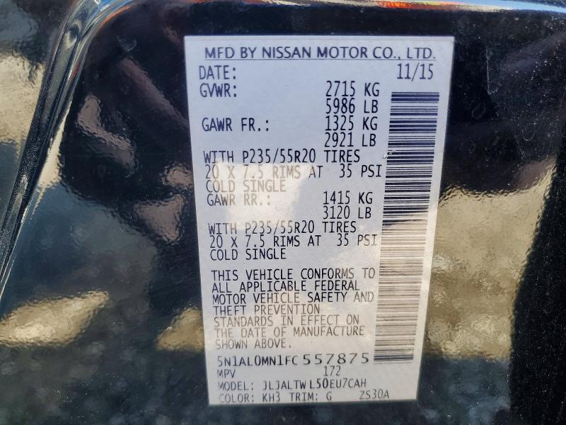 85605915 :رقم المزاد ، 5N1AL0MN1FC557875 vin ، 2015 Infiniti Qx60 مزاد بيع