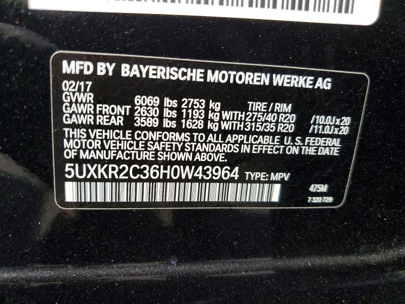Aukcja sprzedaży 2017 Bmw X5, vin: 5UXKR2C36H0W43964, numer aukcji: 61057596