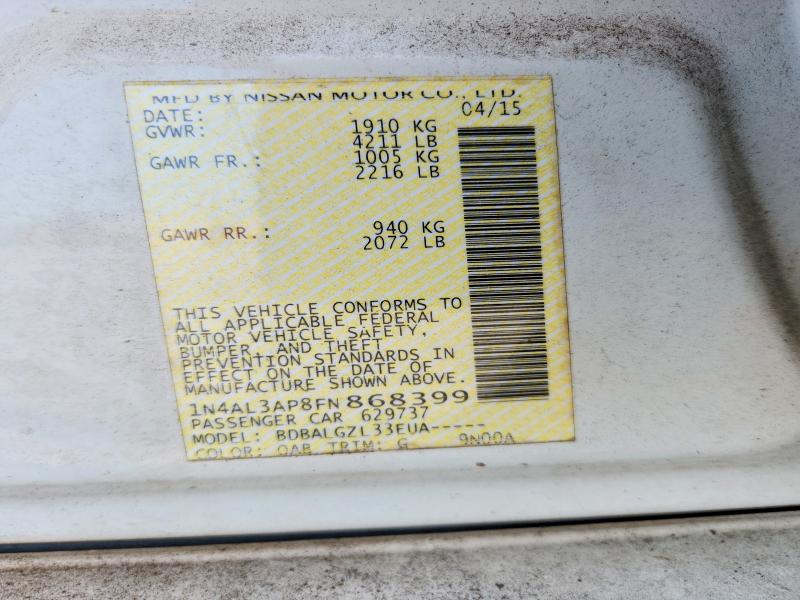 62995056 :رقم المزاد ، 1N4AL3AP8FN868399 vin ، 2015 Nissan Altima مزاد بيع
