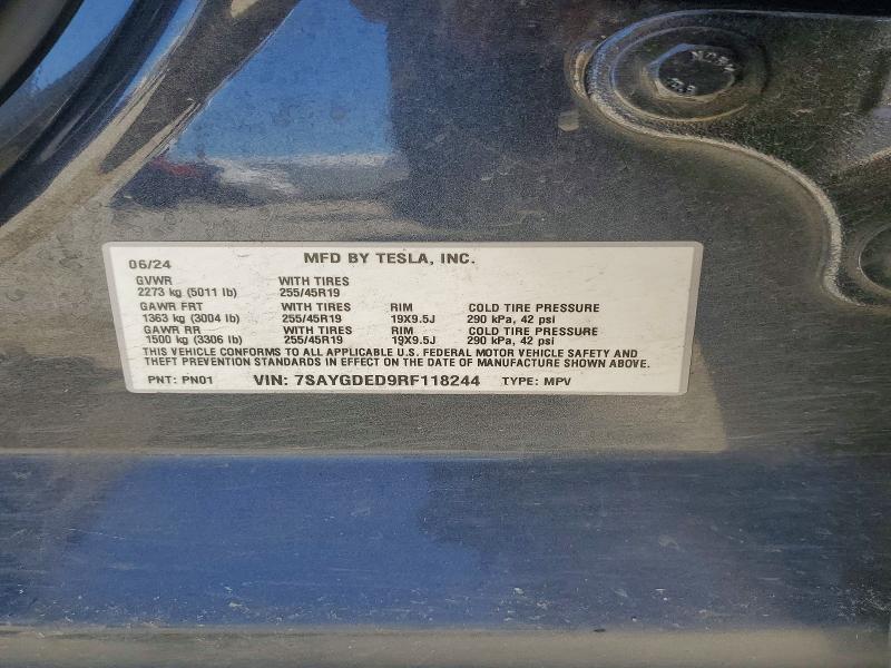 60656596 :رقم المزاد ، 7SAYGDED9RF118244 vin ، 2024 Tesla Model Y مزاد بيع