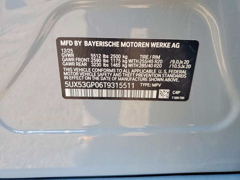 Aukcja sprzedaży 2026 Bmw X3, vin: 5UX53GP06T9315511, numer aukcji: 62855976