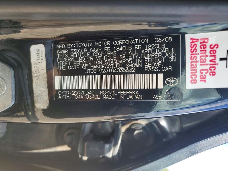 Aukcja sprzedaży 2008 Toyota Yaris, vin: JTDBT923184035632, numer aukcji: 59254916