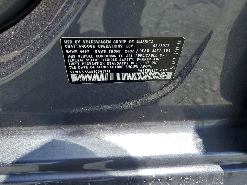61578476 :رقم المزاد ، 1VWAA7A33JC001773 vin ، 2018 Volkswagen Passat مزاد بيع