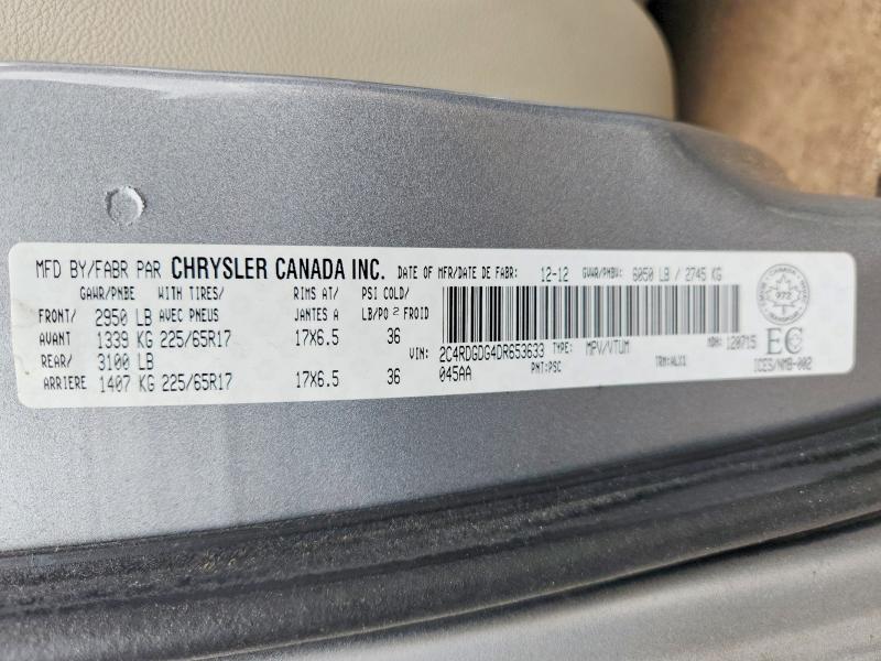 62997666 :رقم المزاد ، 2C4RDGDG4DR653633 vin ، 2013 Dodge Grand Caravan مزاد بيع