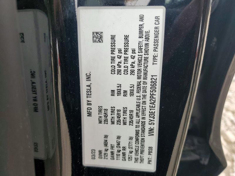 Aukcja sprzedaży 2023 Tesla Model 3, vin: 5YJ3E1EA2PF506821, numer aukcji: 62203036