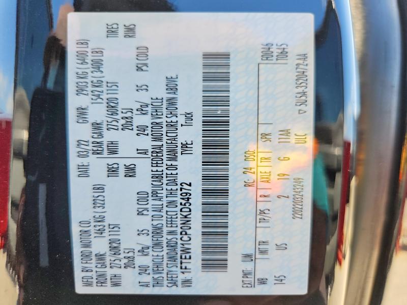 62498856 :رقم المزاد ، 1FTEW1CP0NKD54972 vin ، 2022 Ford F150 مزاد بيع