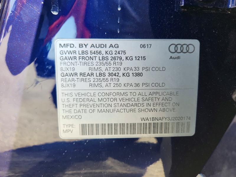 62333356 :رقم المزاد ، WA1BNAFY3J2020174 vin ، 2018 Audi Q5 مزاد بيع