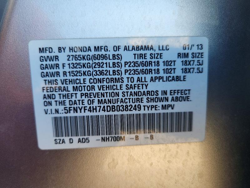 2013 Honda Pilot მანქანა იყიდება აუქციონზე, vin: 5FNYF4H74DB038249, აუქციონის ნომერი: 61365576