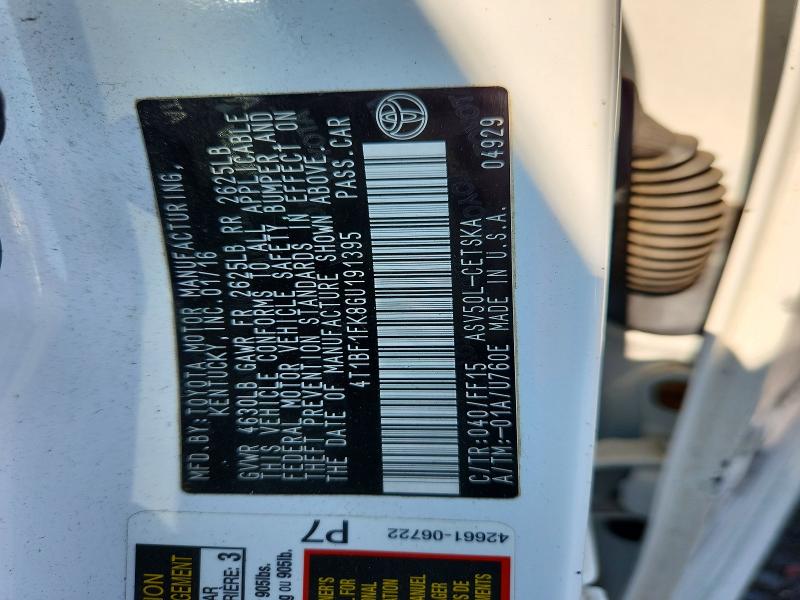 2016 Toyota Camry მანქანა იყიდება აუქციონზე, vin: 4T1BF1FK8GU191395, აუქციონის ნომერი: 62026066