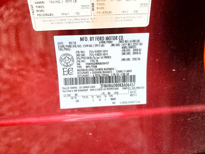 2019 Ford Flex მანქანა იყიდება აუქციონზე, vin: 2FMHK6D80KBA06457, აუქციონის ნომერი: 59738946