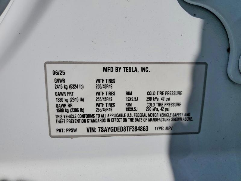 61812596 :رقم المزاد ، 7SAYGDED8TF384863 vin ، 2026 Tesla Model Y مزاد بيع