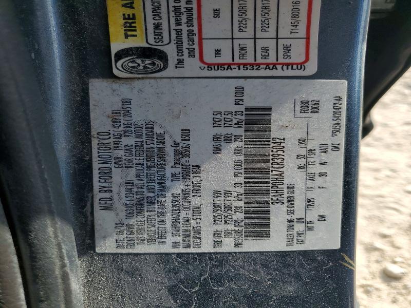 60738126 :رقم المزاد ، 3FAHP0HA7CR395042 vin ، 2012 Ford Fusion مزاد بيع