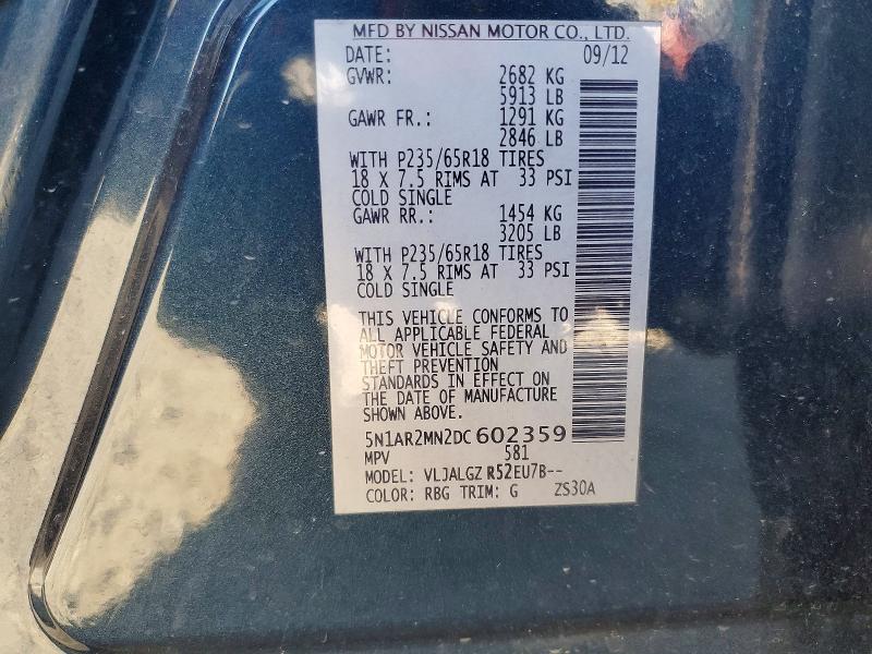 Aukcja sprzedaży 2013 Nissan Pathfinder, vin: 5N1AR2MN2DC602359, numer aukcji: 59743116