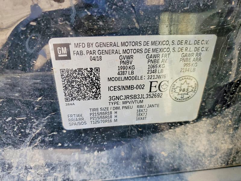 Продажа на аукционе авто 2018 Chevrolet Trax, vin: 3GNCJRSB3JL352692, номер лота: 58120036