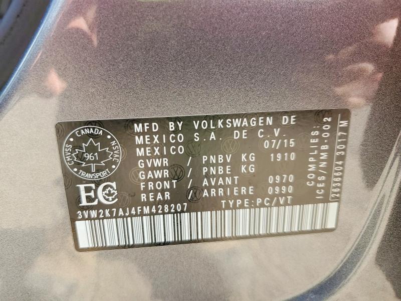 59968636 :رقم المزاد ، 3VW2K7AJ4FM428207 vin ، 2015 Volkswagen Jetta مزاد بيع