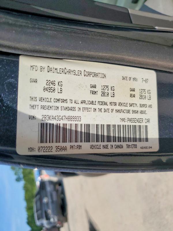 59554476 :رقم المزاد ، 2B3KA43G47H889933 vin ، 2007 Dodge Charger مزاد بيع