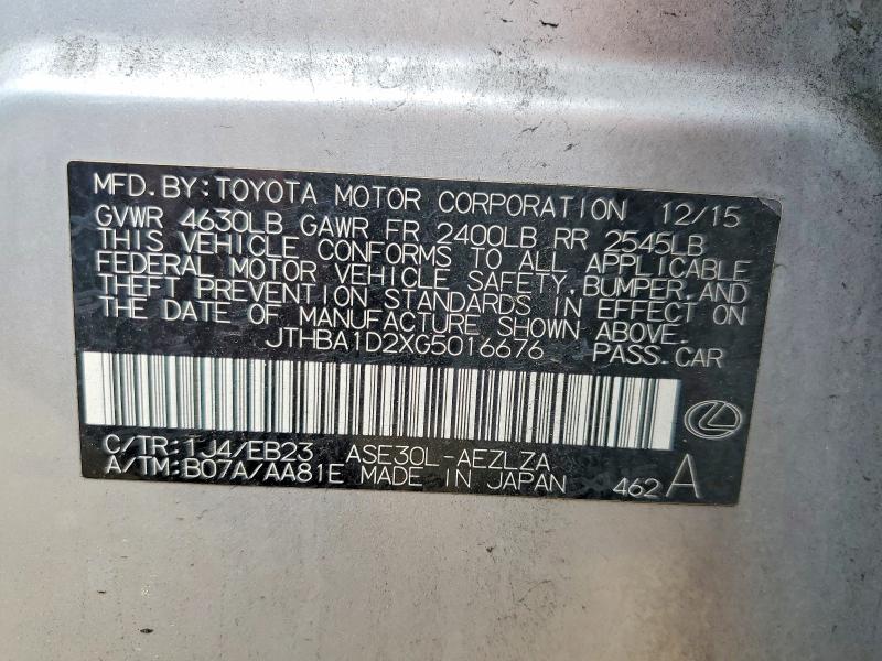 2016 Lexus Is მანქანა იყიდება აუქციონზე, vin: JTHBA1D2XG5016676, აუქციონის ნომერი: 61572716