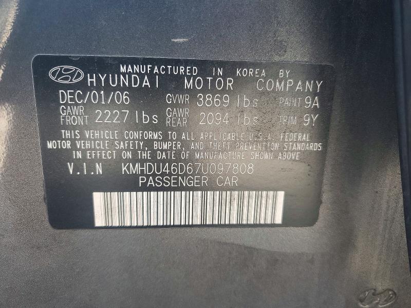 61106026 :رقم المزاد ، KMHDU46D67U097808 vin ، 2007 Hyundai Elantra مزاد بيع
