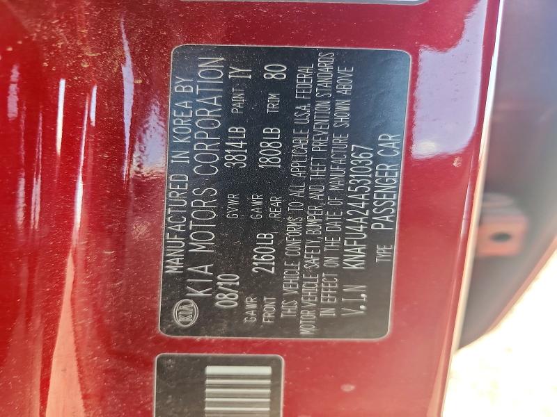 Aukcja sprzedaży 2010 Kia Forte, vin: KNAFU4A24A5310367, numer aukcji: 63003106