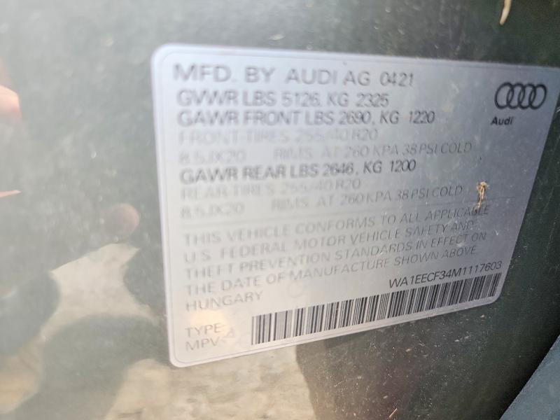 Aukcja sprzedaży 2021 Audi Q3, vin: WA1EECF34M1117603, numer aukcji: 60307096