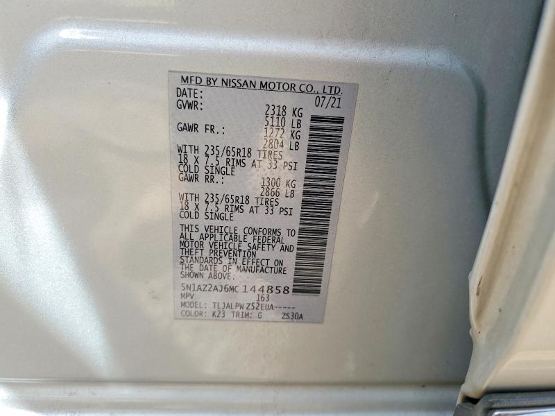 62891506 :رقم المزاد ، 5N1AZ2AJ6MC144858 vin ، 2021 Nissan Murano مزاد بيع