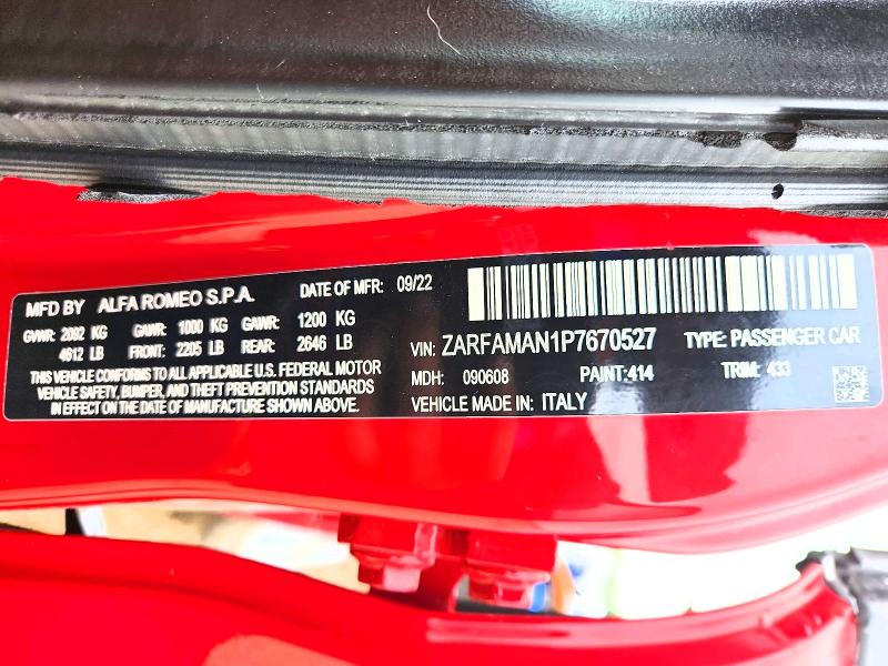 Продаж на аукціоні авто 2023 Alfa Romeo Giulia, vin: ZARFAMAN1P7670527, номер лоту: 61976666