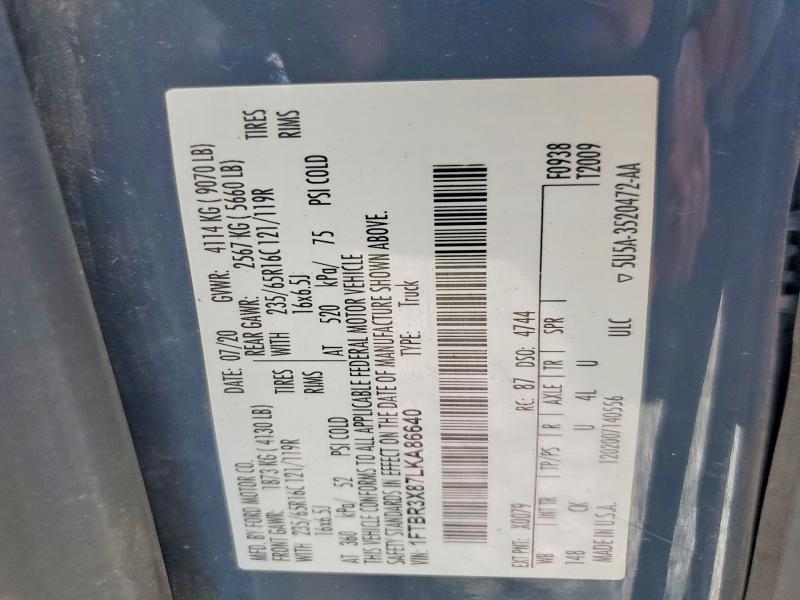 Продажа на аукционе авто 2020 Ford Transit, vin: 1FTBR3X87LKA86640, номер лота: 60793286