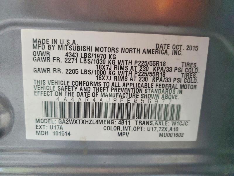 62961866 :رقم المزاد ، 4A4AR4AU9FE056977 vin ، 2015 Mitsubishi Outlander Sport مزاد بيع