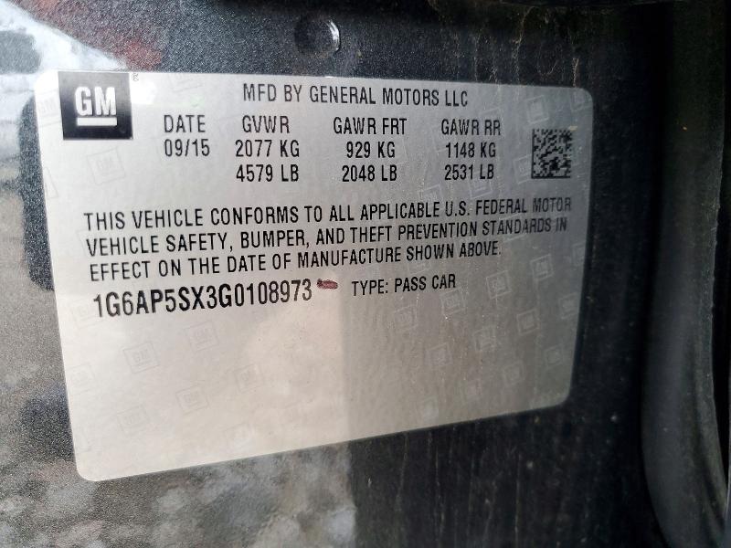 Продаж на аукціоні авто 2016 Cadillac Cts, vin: 1G6AP5SX3G0108973, номер лоту: 60152196