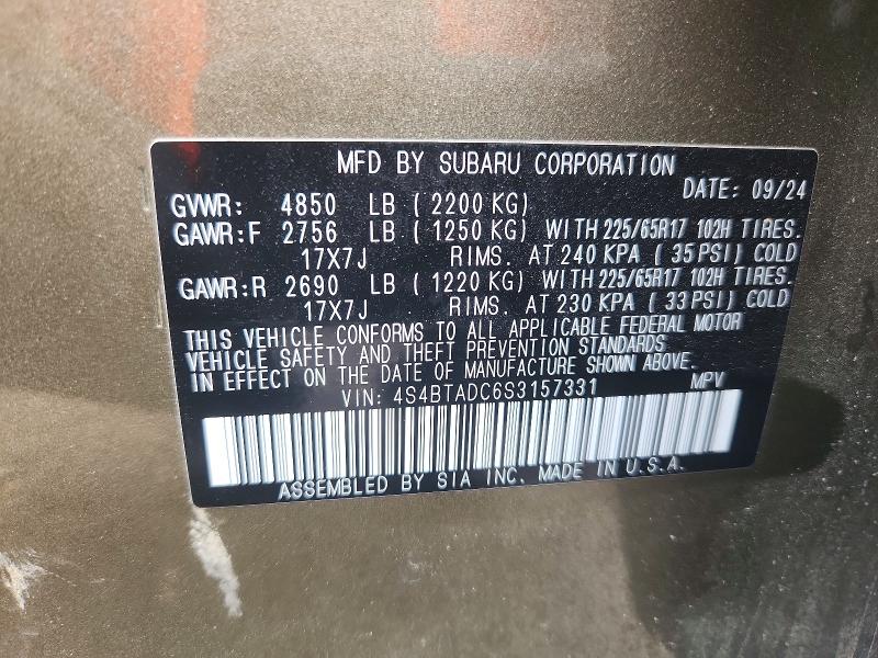 Aukcja sprzedaży 2025 Subaru Outback, vin: 4S4BTADC6S3157331, numer aukcji: 62749986
