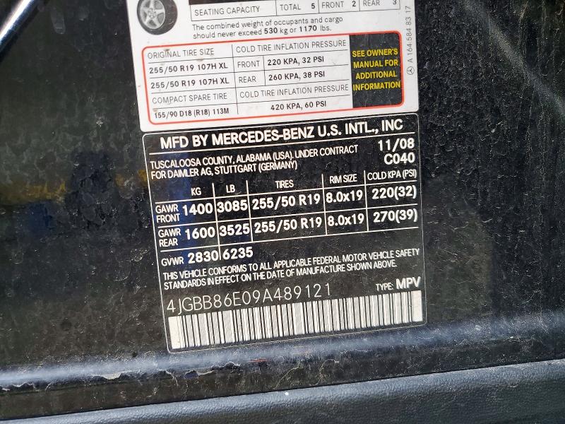 60233546 :رقم المزاد ، 4JGBB86E09A489121 vin ، 2009 Mercedes-benz Ml مزاد بيع