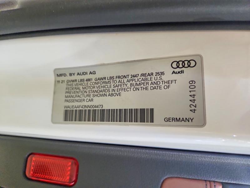 Продаж на аукціоні авто 2022 Audi A4, vin: WAUEAAF43NN004473, номер лоту: 60671026
