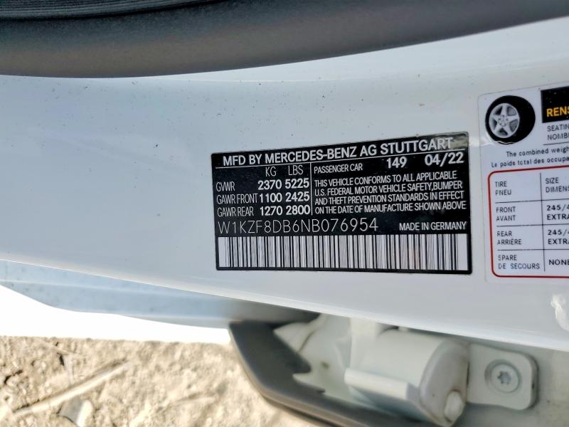 Продаж на аукціоні авто 2022 Mercedes-benz E, vin: W1KZF8DB6NB076954, номер лоту: 61626576