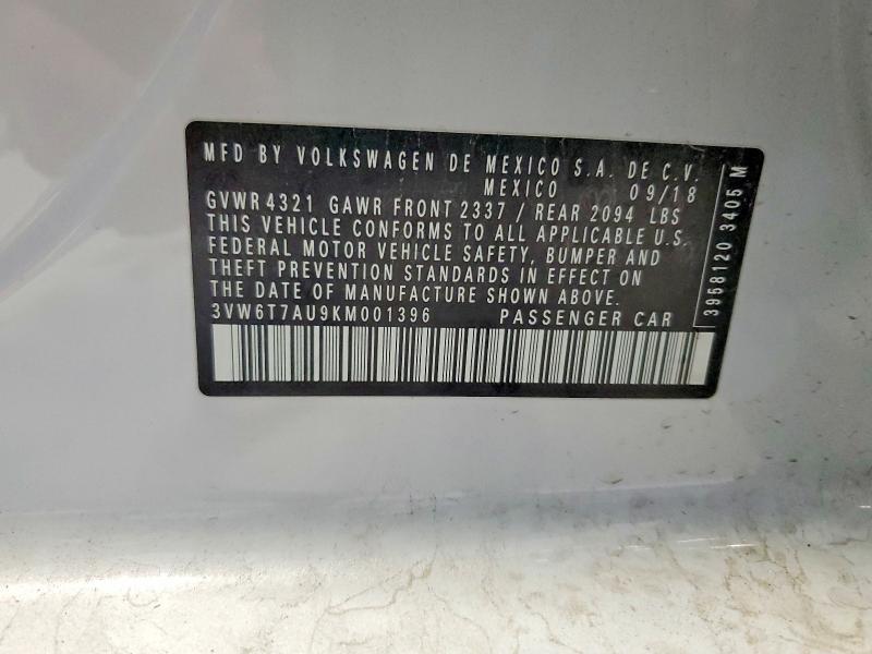 2019 Volkswagen Gti მანქანა იყიდება აუქციონზე, vin: 3VW6T7AU9KM001396, აუქციონის ნომერი: 59612216