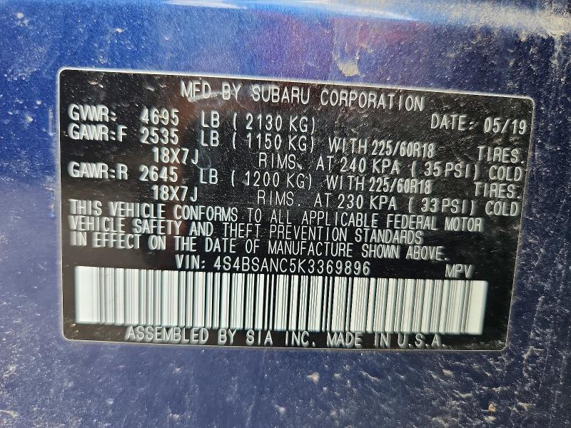 Продажа на аукционе авто 2019 Subaru Outback, vin: 4S4BSANC5K3369896, номер лота: 62143946