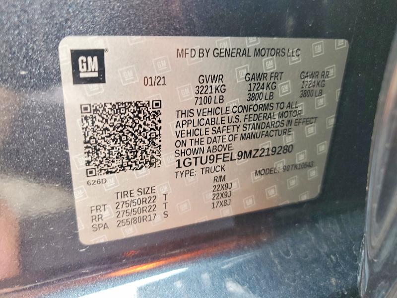 Aukcja sprzedaży 2021 Gmc Sierra, vin: 1GTU9FEL9MZ219280, numer aukcji: 60603876