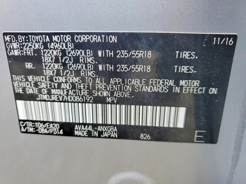 Продаж на аукціоні авто 2017 Toyota Rav4 Hv, vin: JTMDJREV7HD086192, номер лоту: 60118136