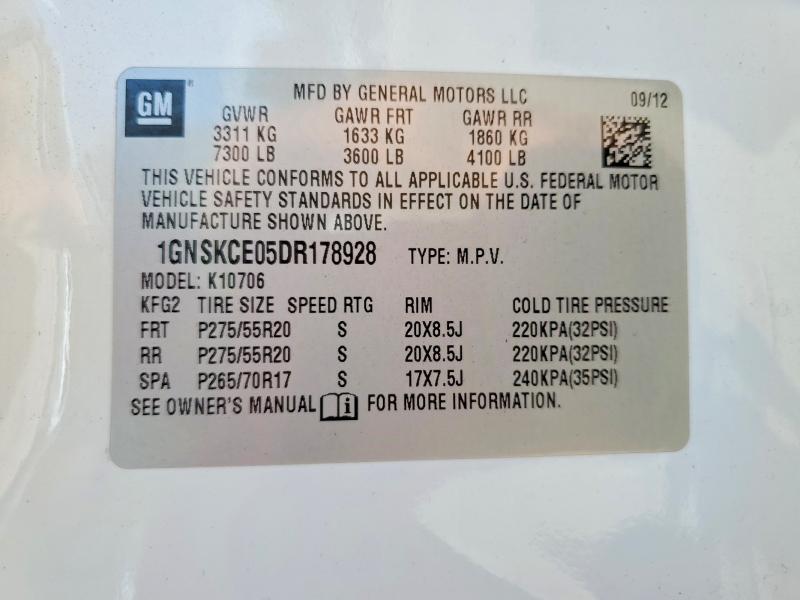 2013 Chevrolet Tahoe მანქანა იყიდება აუქციონზე, vin: 1GNSKCE05DR178928, აუქციონის ნომერი: 62458746