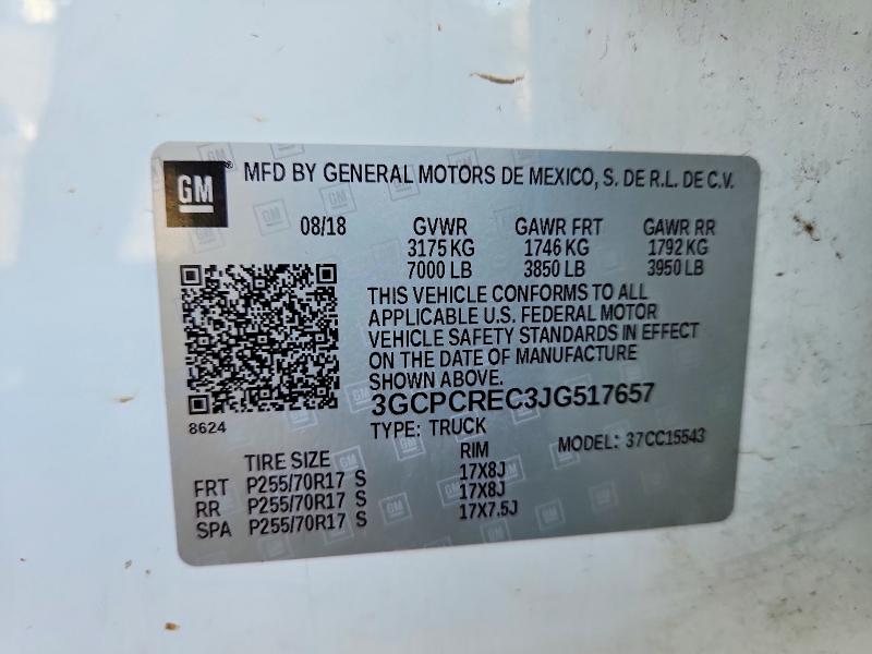 Aukcja sprzedaży 2018 Chevrolet Silverado, vin: 3GCPCREC3JG517657, numer aukcji: 63021856