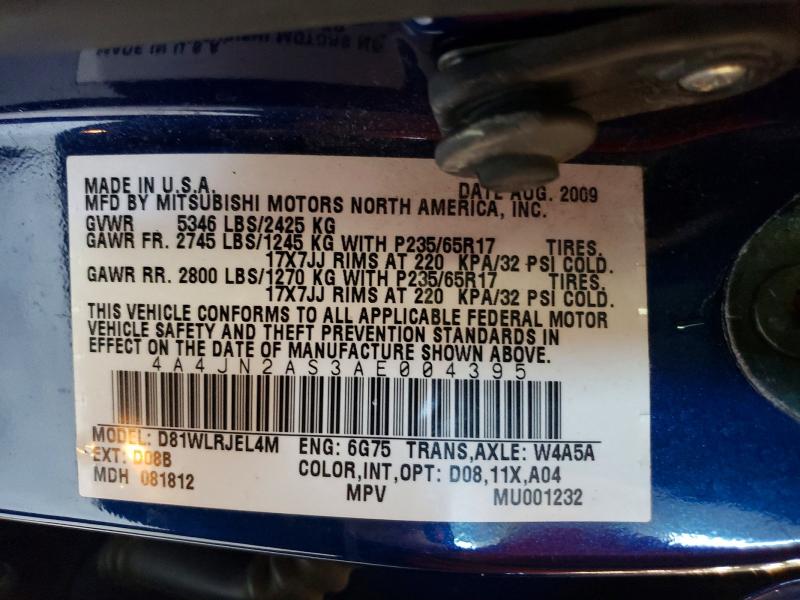 Auction sale of the 2010 Mitsubishi Endeavor, vin: 4A4JN2AS3AE004395, lot number: 62393716
