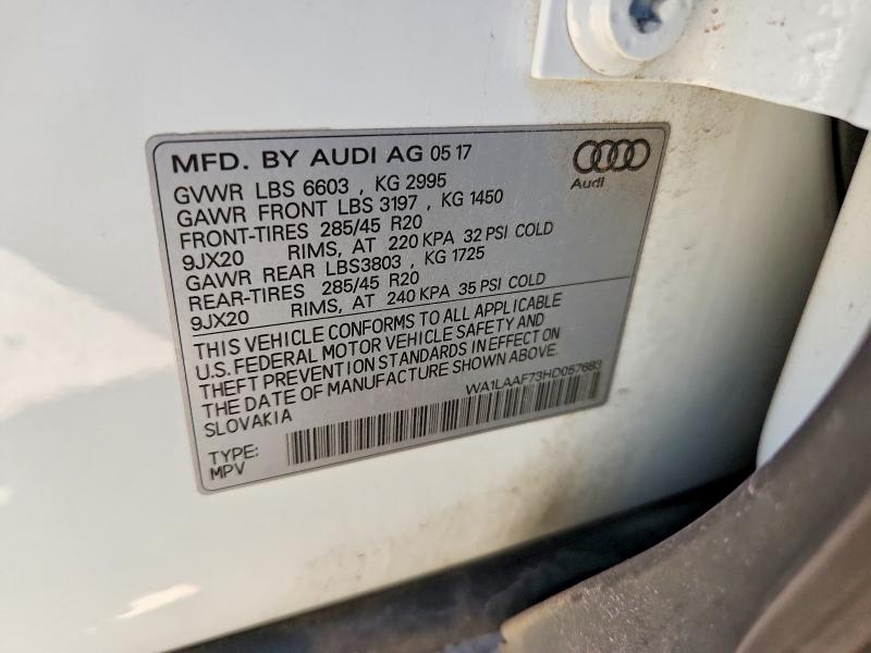 Aukcja sprzedaży 2017 Audi Q7, vin: WA1LAAF73HD057683, numer aukcji: 58836116