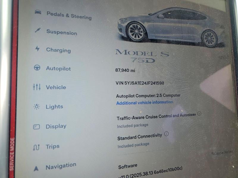 2018 Tesla Model S მანქანა იყიდება აუქციონზე, vin: 5YJSA1E24JF241598, აუქციონის ნომერი: 59959266