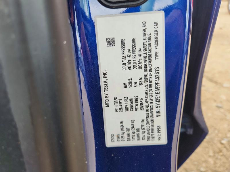 Aukcja sprzedaży 2023 Tesla Model 3, vin: 5YJ3E1EA9PF452613, numer aukcji: 60069726