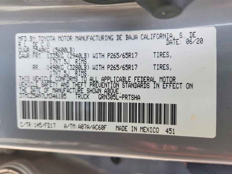 Продажа на аукционе авто 2020 Toyota Tacoma, vin: 3TMCZ5AN7LM346185, номер лота: 60121216