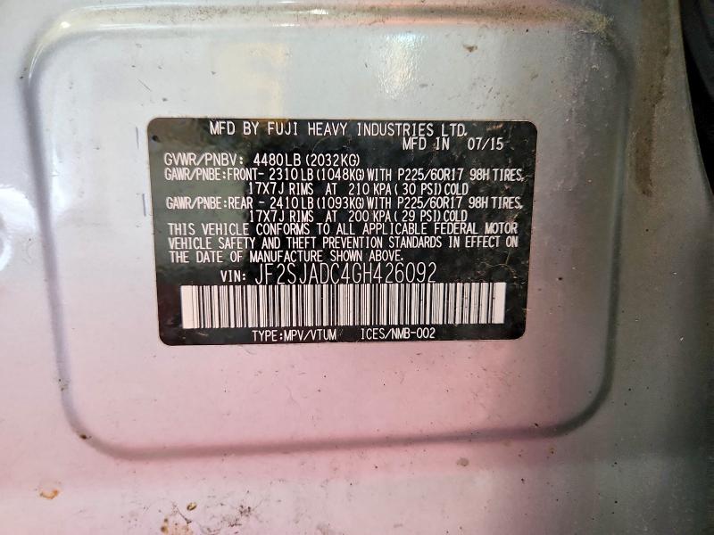2016 Subaru Forester მანქანა იყიდება აუქციონზე, vin: JF2SJADC4GH426092, აუქციონის ნომერი: 60961206