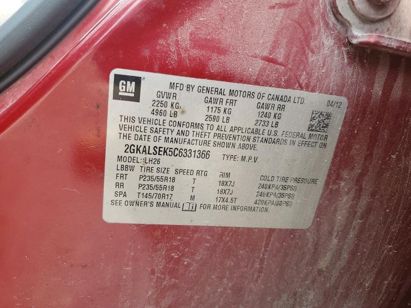 2012 Gmc Terrain მანქანა იყიდება აუქციონზე, vin: 2GKALSEK5C6331366, აუქციონის ნომერი: 62107216